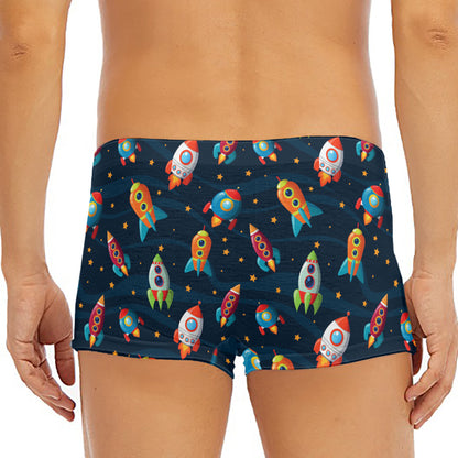 Rockets And Stars Pattern Print Men's Short Boxer Briefs