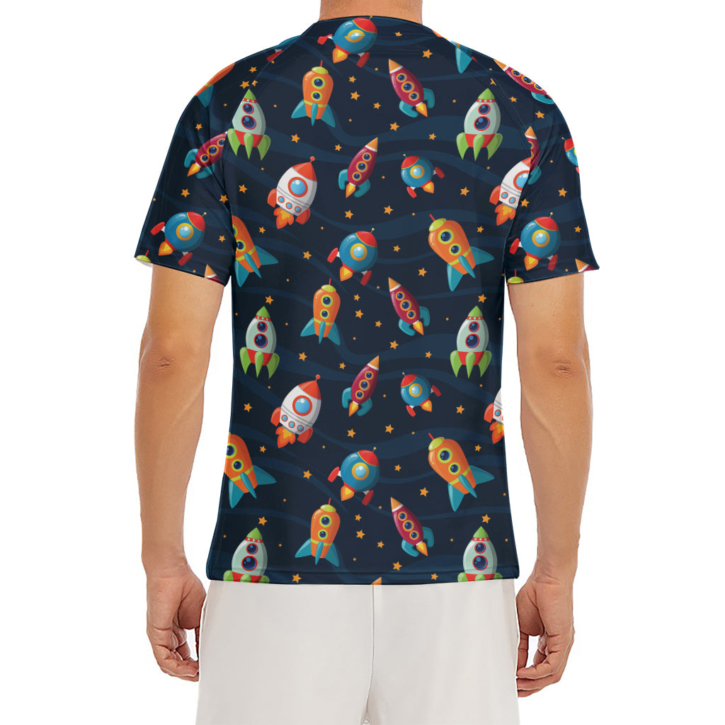 Rockets And Stars Pattern Print Men's Short Sleeve Rash Guard