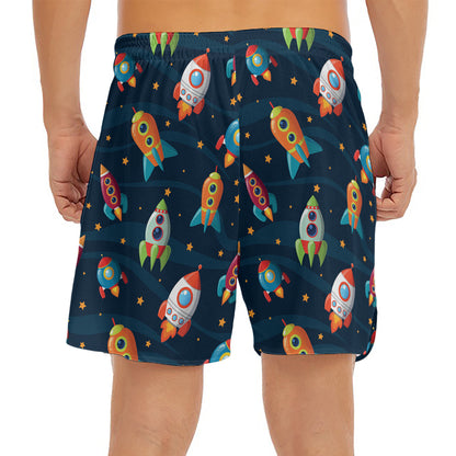 Rockets And Stars Pattern Print Men's Split Running Shorts