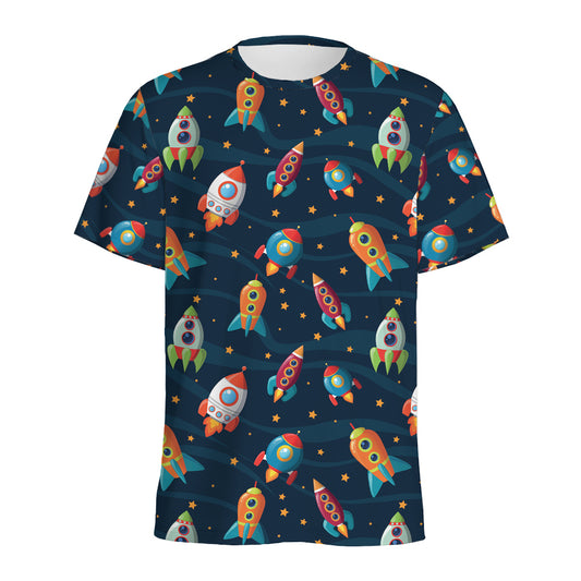 Rockets And Stars Pattern Print Men's Sports T-Shirt