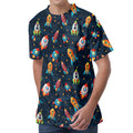 Rockets And Stars Pattern Print Men's Velvet T-Shirt