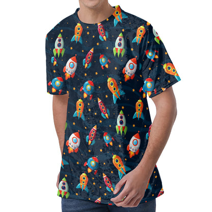 Rockets And Stars Pattern Print Men's Velvet T-Shirt