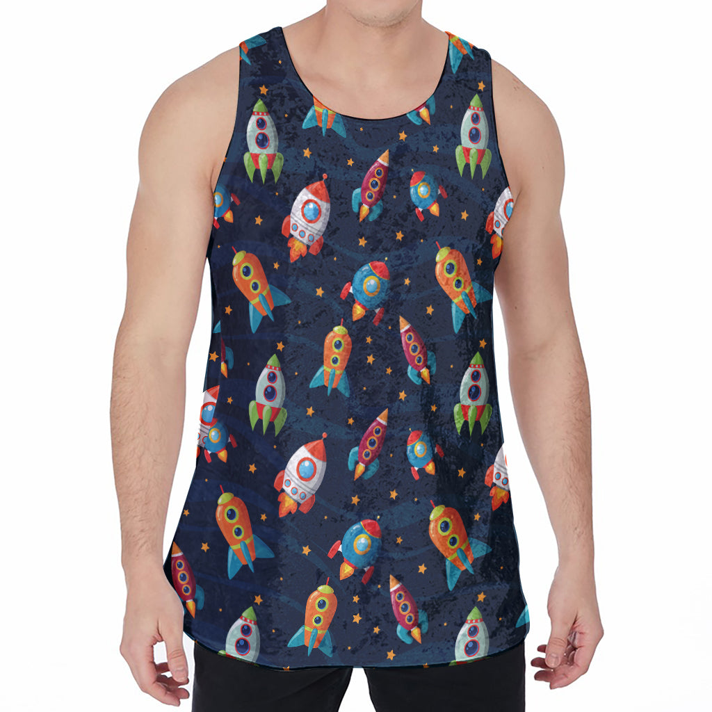 Rockets And Stars Pattern Print Men's Velvet Tank Top