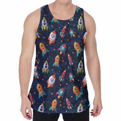 Rockets And Stars Pattern Print Men's Velvet Tank Top
