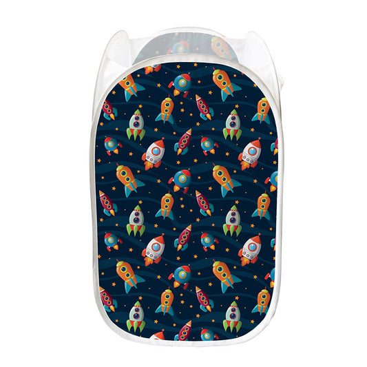 Rockets And Stars Pattern Print Mesh Laundry Hamper