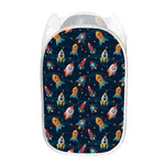 Rockets And Stars Pattern Print Mesh Laundry Hamper
