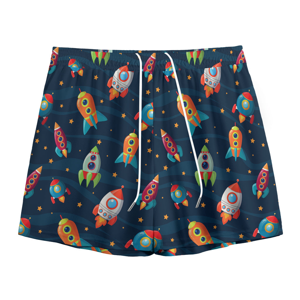 Rockets And Stars Pattern Print Mesh Shorts