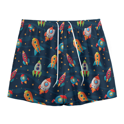 Rockets And Stars Pattern Print Mesh Shorts