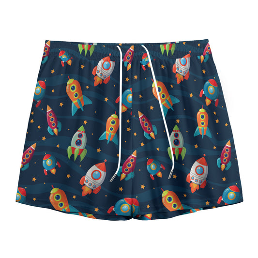 Rockets And Stars Pattern Print Mesh Shorts