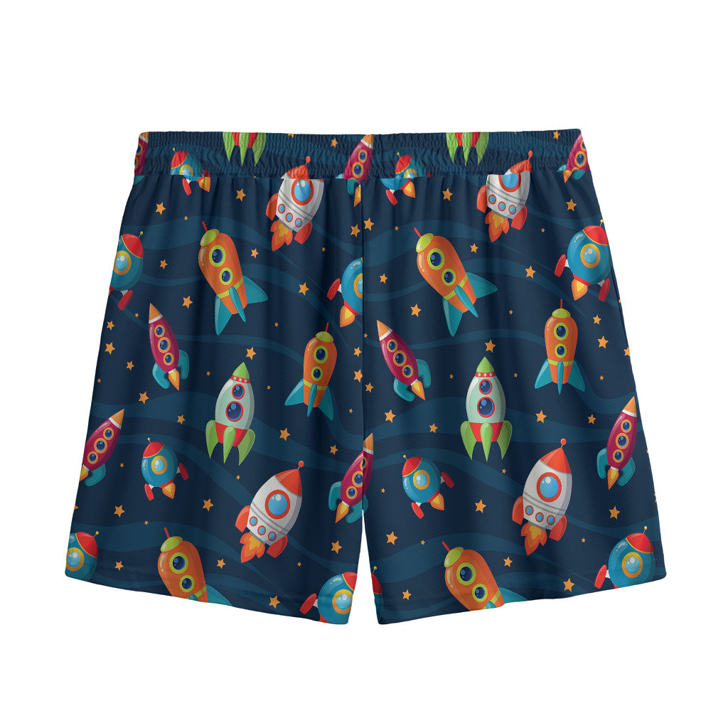 Rockets And Stars Pattern Print Mesh Shorts