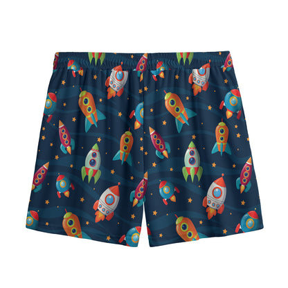 Rockets And Stars Pattern Print Mesh Shorts