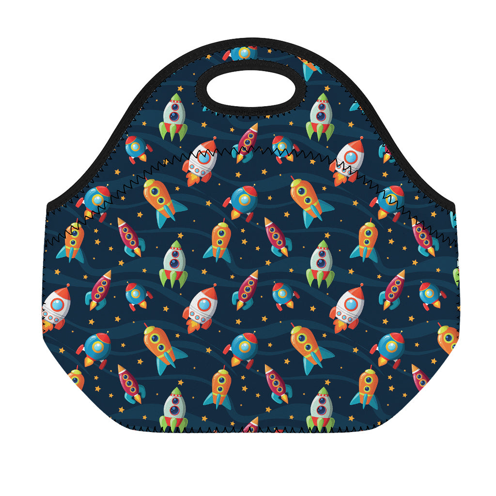Rockets And Stars Pattern Print Neoprene Lunch Bag