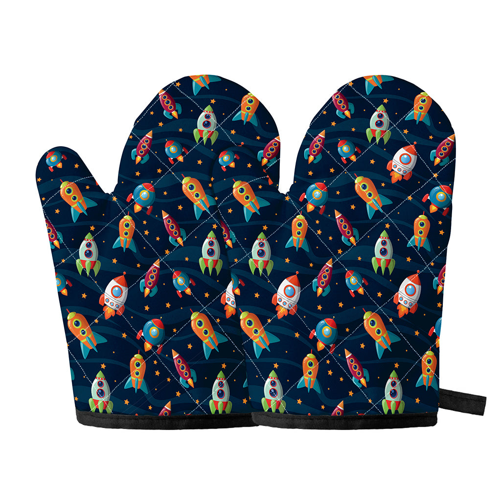 Rockets And Stars Pattern Print Oven Mitts