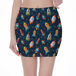 Rockets And Stars Pattern Print Pencil Mini Skirt