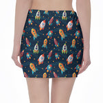 Rockets And Stars Pattern Print Pencil Mini Skirt