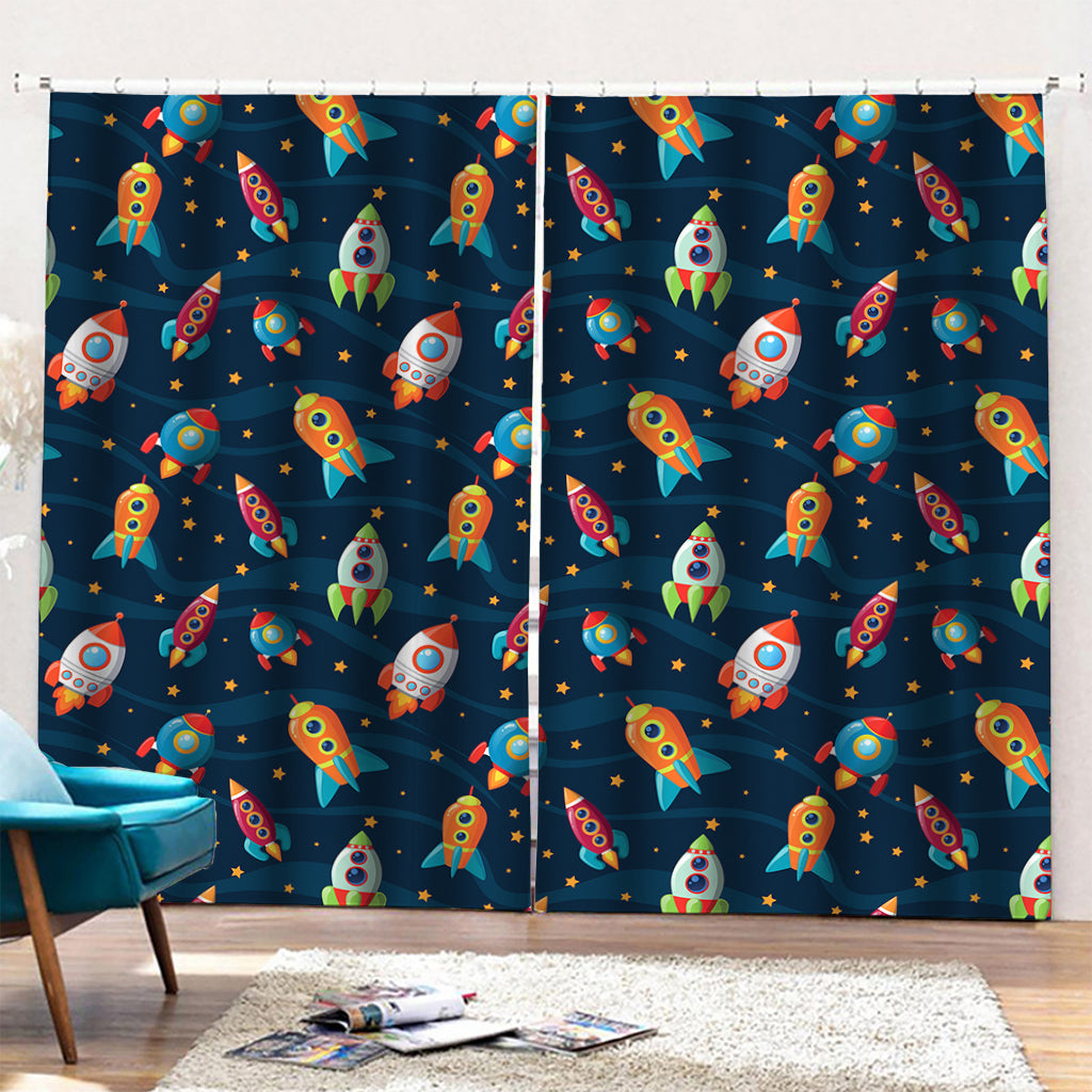 Rockets And Stars Pattern Print Pencil Pleat Curtains