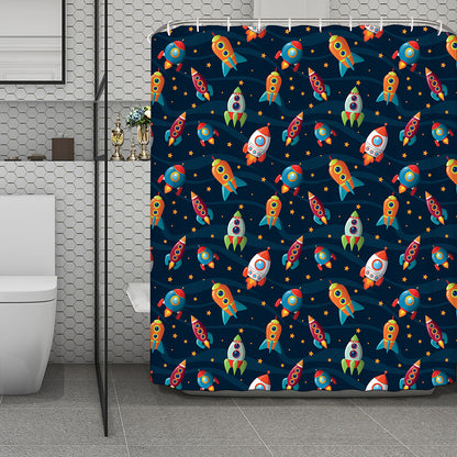 Rockets And Stars Pattern Print Polyester Shower Curtain