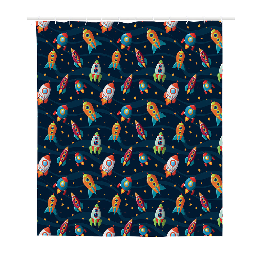 Rockets And Stars Pattern Print Polyester Shower Curtain