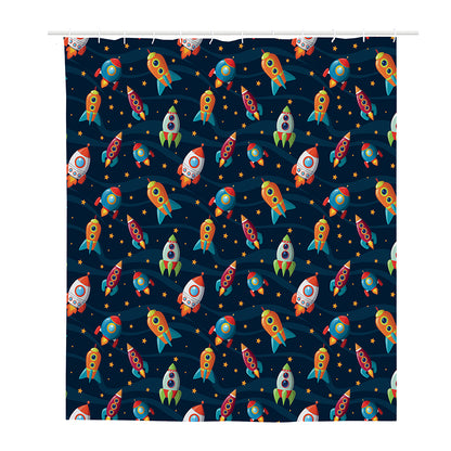 Rockets And Stars Pattern Print Polyester Shower Curtain