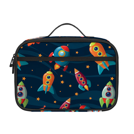 Rockets And Stars Pattern Print Portable Lunch Bag