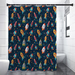 Rockets And Stars Pattern Print Premium Shower Curtain