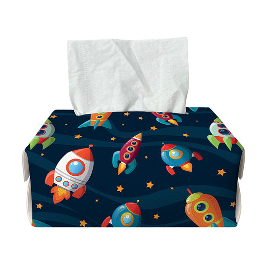 Rockets And Stars Pattern Print Rectangle Tissue Box Cover