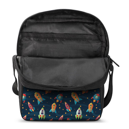Rockets And Stars Pattern Print Rectangular Crossbody Bag