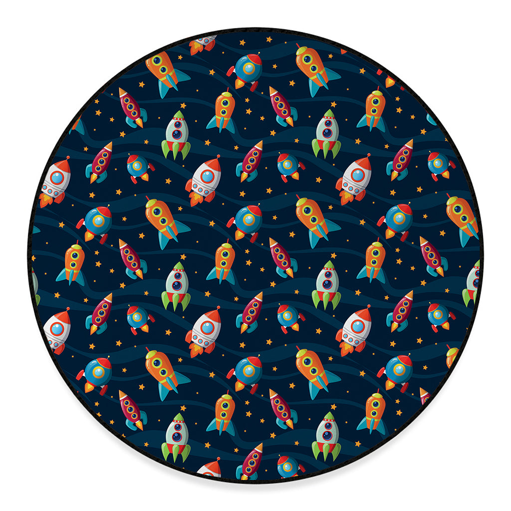 Rockets And Stars Pattern Print Round Floor Mat