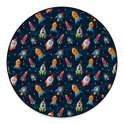 Rockets And Stars Pattern Print Round Floor Mat