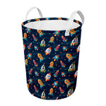 Rockets And Stars Pattern Print Round Laundry Basket