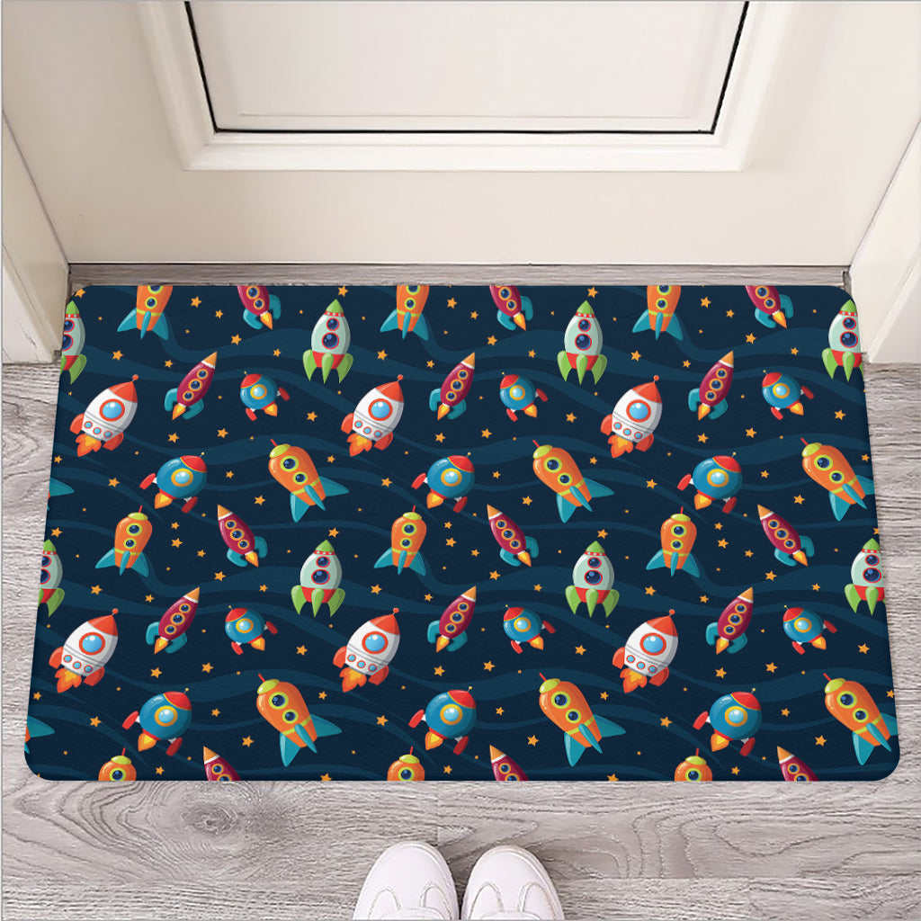Rockets And Stars Pattern Print Rubber Doormat