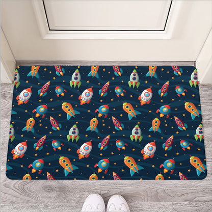 Rockets And Stars Pattern Print Rubber Doormat
