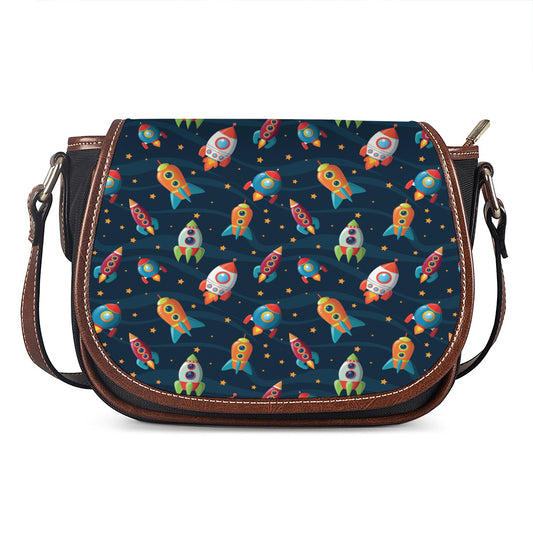 Rockets And Stars Pattern Print Saddle Bag