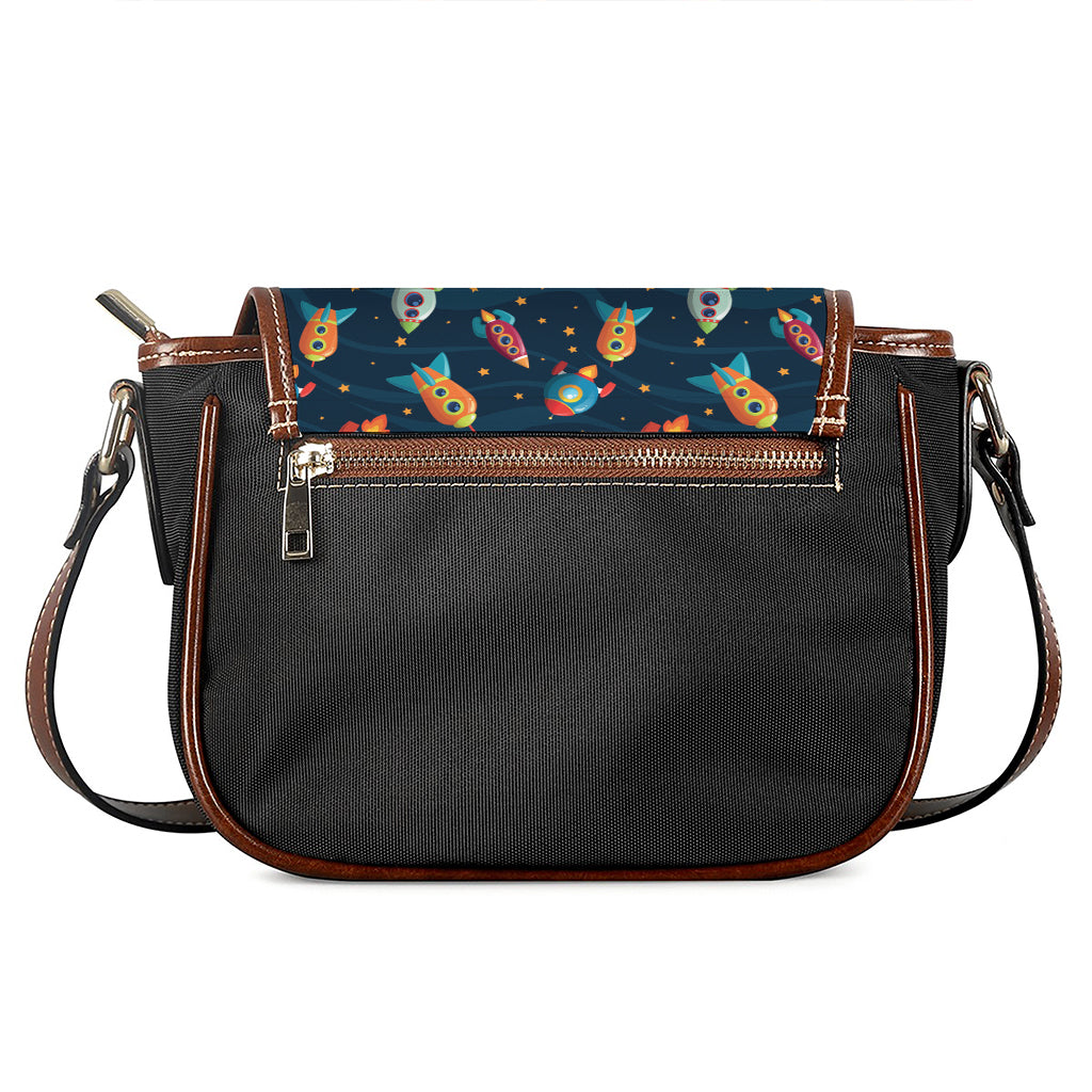 Rockets And Stars Pattern Print Saddle Bag