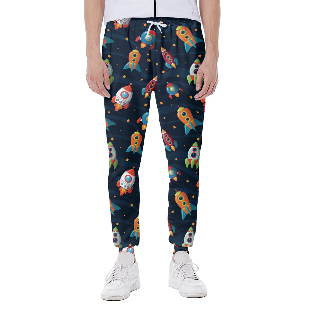 Rockets And Stars Pattern Print Scuba Joggers