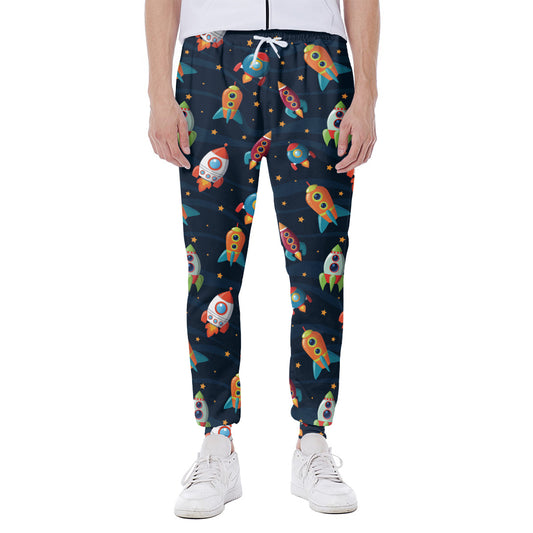 Rockets And Stars Pattern Print Scuba Joggers