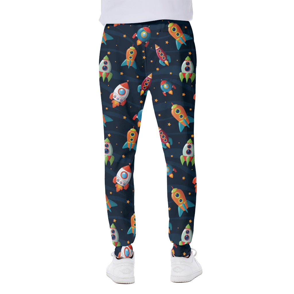 Rockets And Stars Pattern Print Scuba Joggers