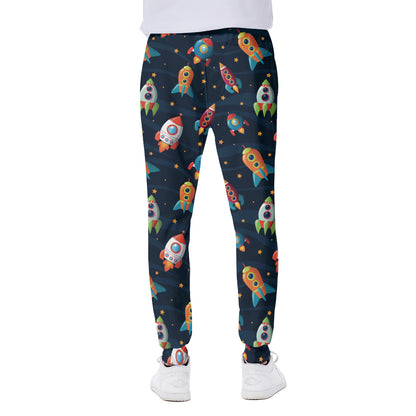 Rockets And Stars Pattern Print Scuba Joggers