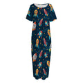 Rockets And Stars Pattern Print Short Sleeve Long Nightdress