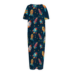 Rockets And Stars Pattern Print Short Sleeve Long Nightdress