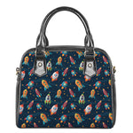 Rockets And Stars Pattern Print Shoulder Handbag
