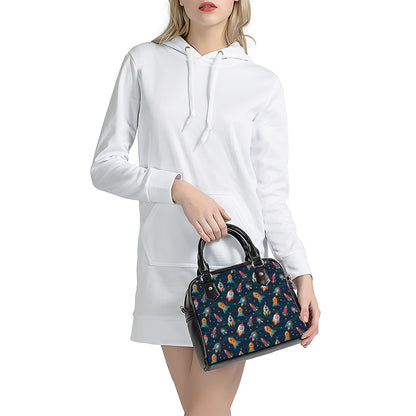 Rockets And Stars Pattern Print Shoulder Handbag