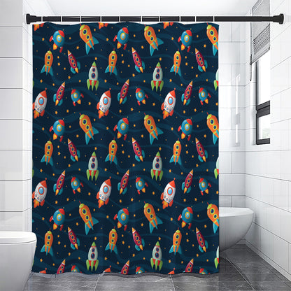 Rockets And Stars Pattern Print Shower Curtain