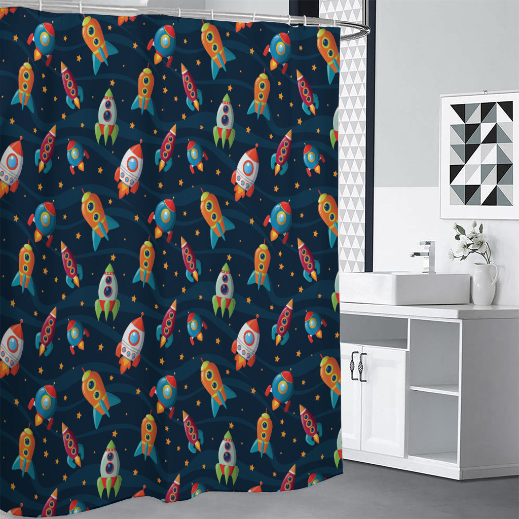 Rockets And Stars Pattern Print Shower Curtain