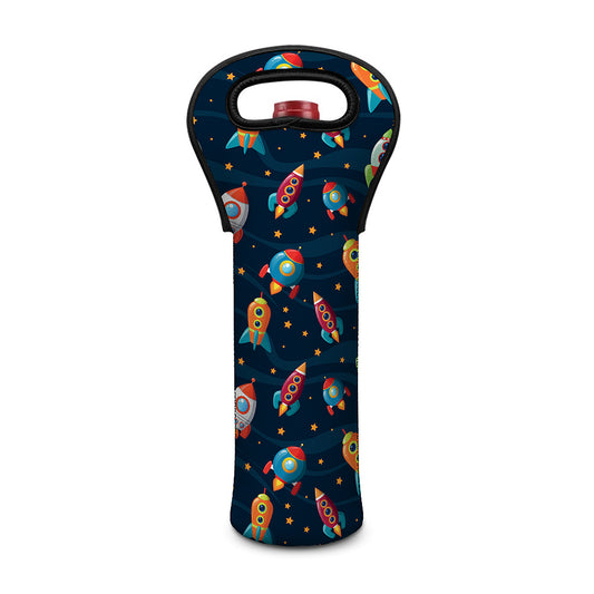 Rockets And Stars Pattern Print Single Neoprene Wine Tote