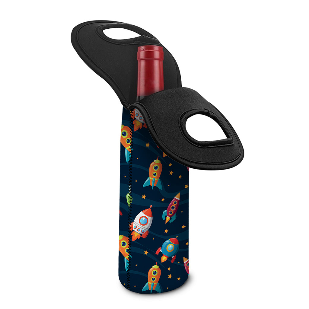 Rockets And Stars Pattern Print Single Neoprene Wine Tote