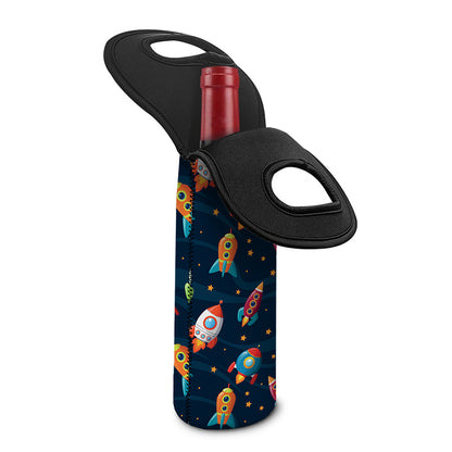 Rockets And Stars Pattern Print Single Neoprene Wine Tote