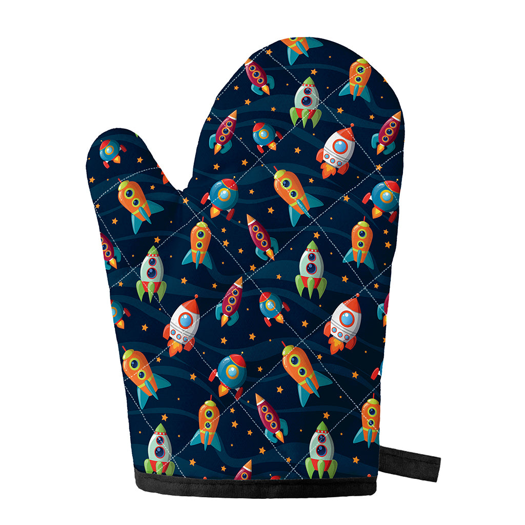 Rockets And Stars Pattern Print Single Oven Mitt