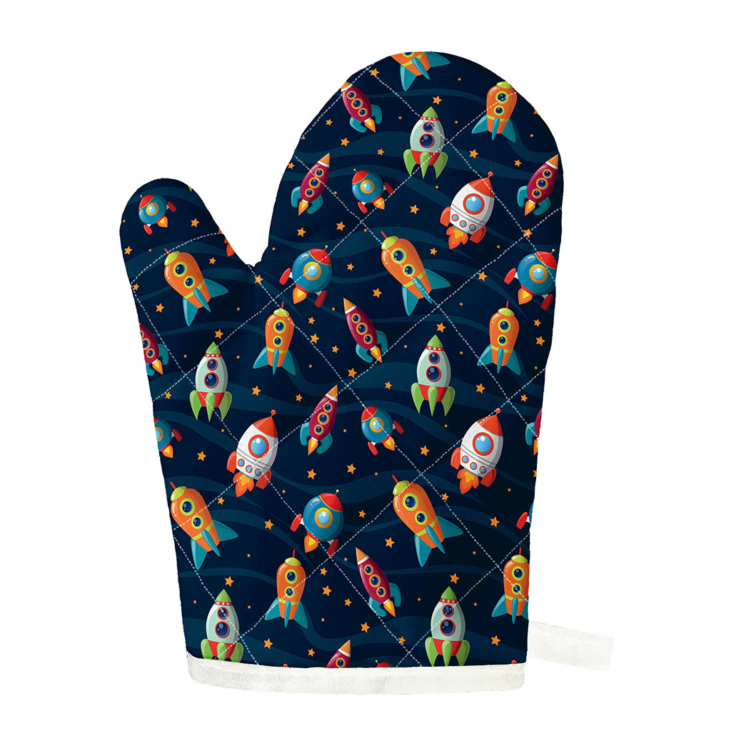 Rockets And Stars Pattern Print Single Oven Mitt