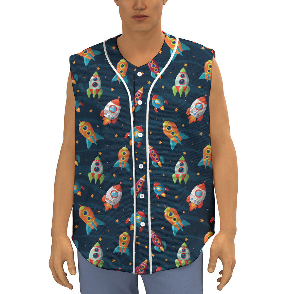 Rockets And Stars Pattern Print Sleeveless Baseball Jersey